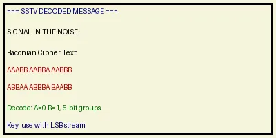 Layer 2 - the Baconian hint image carried in the WAV INAM metadata
